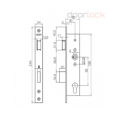 Замок NEMEF 9602/07, нержавеющая сталь