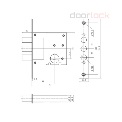 Корпус сувальдного замка DL8257K/Z/60 мм, 5 ключей, хромированный
